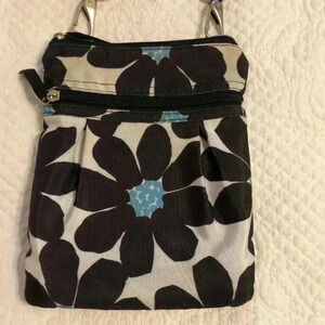 Mixed bags small crossbody bag purse.  White with brown & blue flower design.